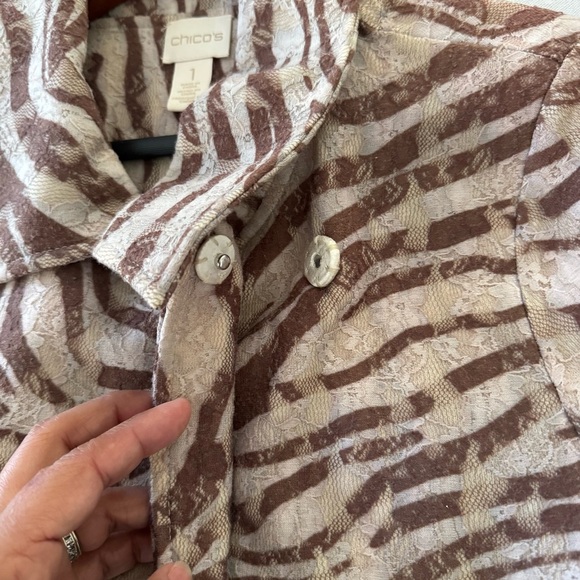 Chicos Zebra Lace zee 3/4 sleeve Cardigan Sweater blazer size 1 or medium - Picture 8 of 10